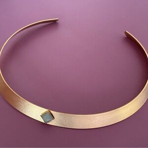 Gold Choker Necklace with Square Accent